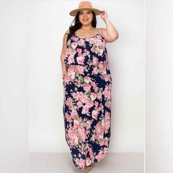 🔥New🔥 Plus Size Sleeveless Flower Print Maxi Dress (2X,3X) - Picture 3 of 5